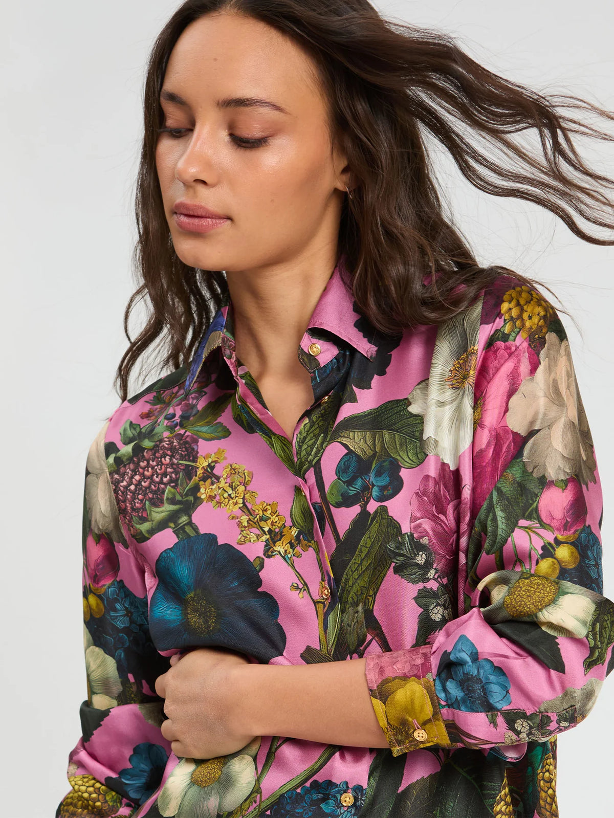 Floral Silk Shirt - Pink