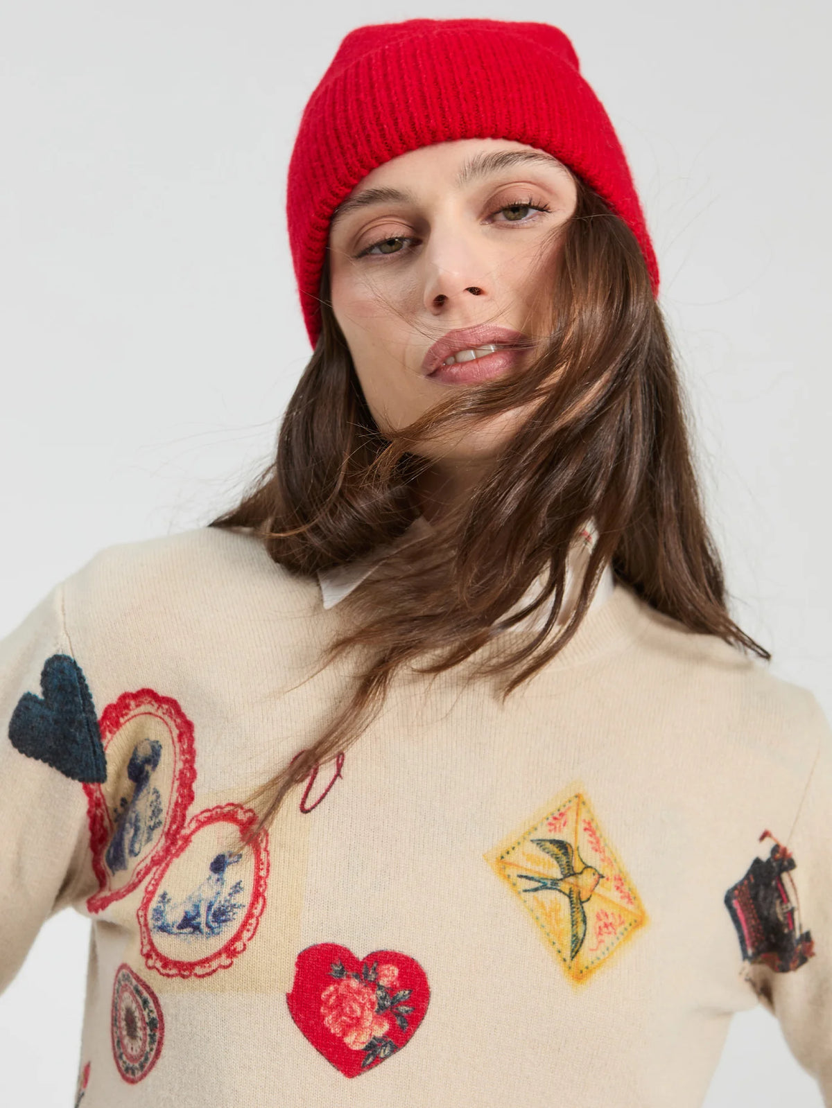Vintage Pattern Love Jersey Sweater - Beige