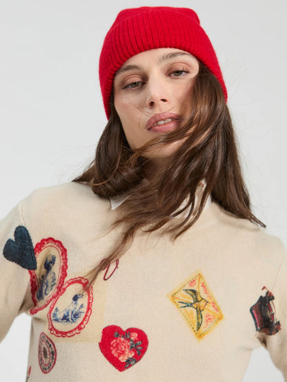 Vintage Pattern Love Jersey Sweater - Beige