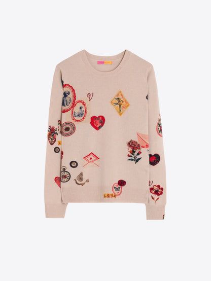 Vintage Pattern Love Jersey Sweater - Beige