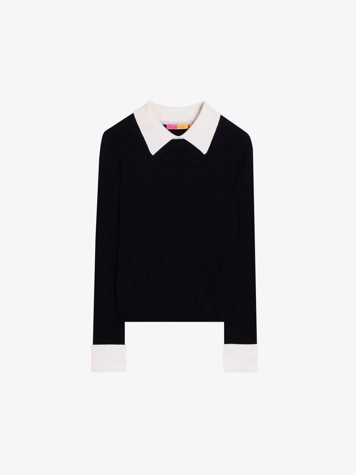 Ribbed Jersey Collar Sweater Top - Black/Ecru