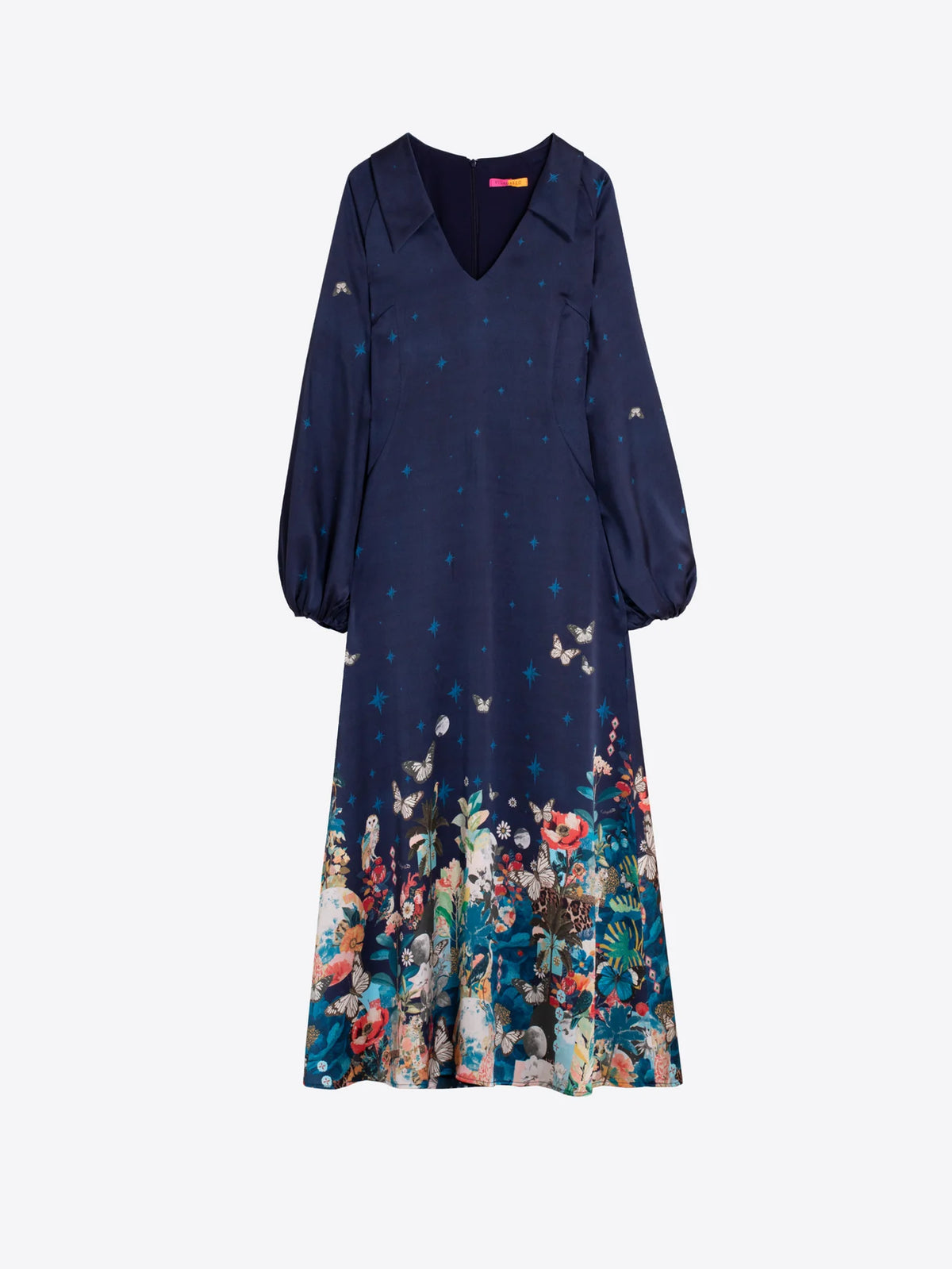 Flowers and Butterflies Long Dress - Navy