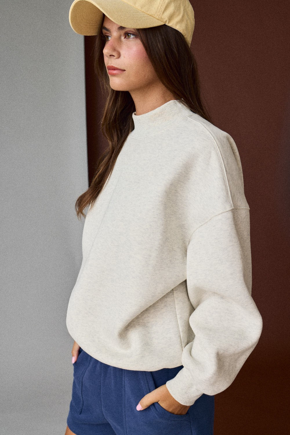 Mock Neck Sweatshirt - White Melange