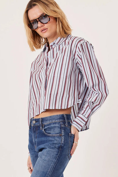 June Crop Button Up Top - Stripe
