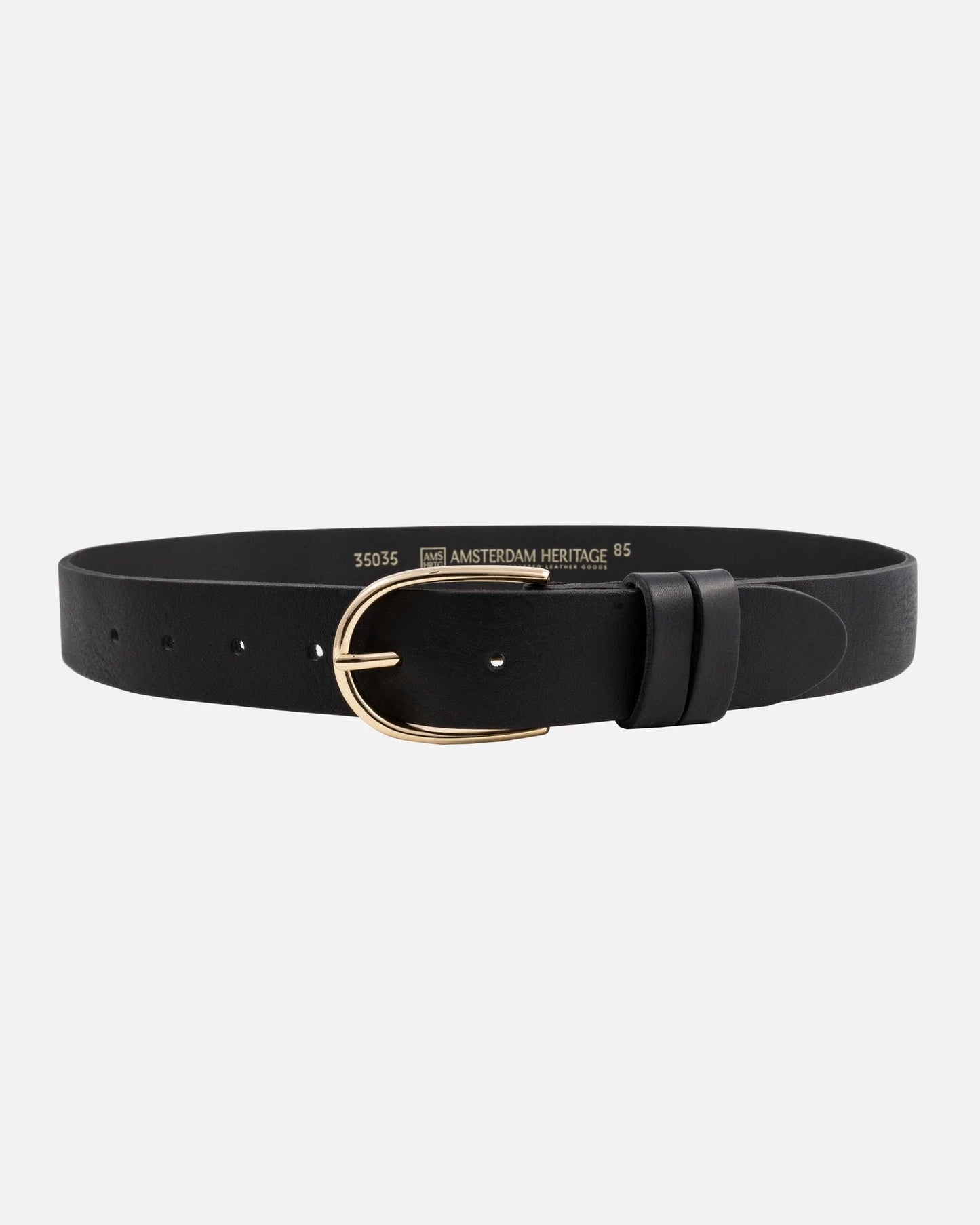Drika Classic Leather Belt with Gold Buckle - Black