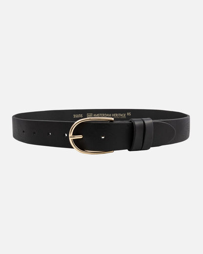 Drika Classic Leather Belt with Gold Buckle - Black
