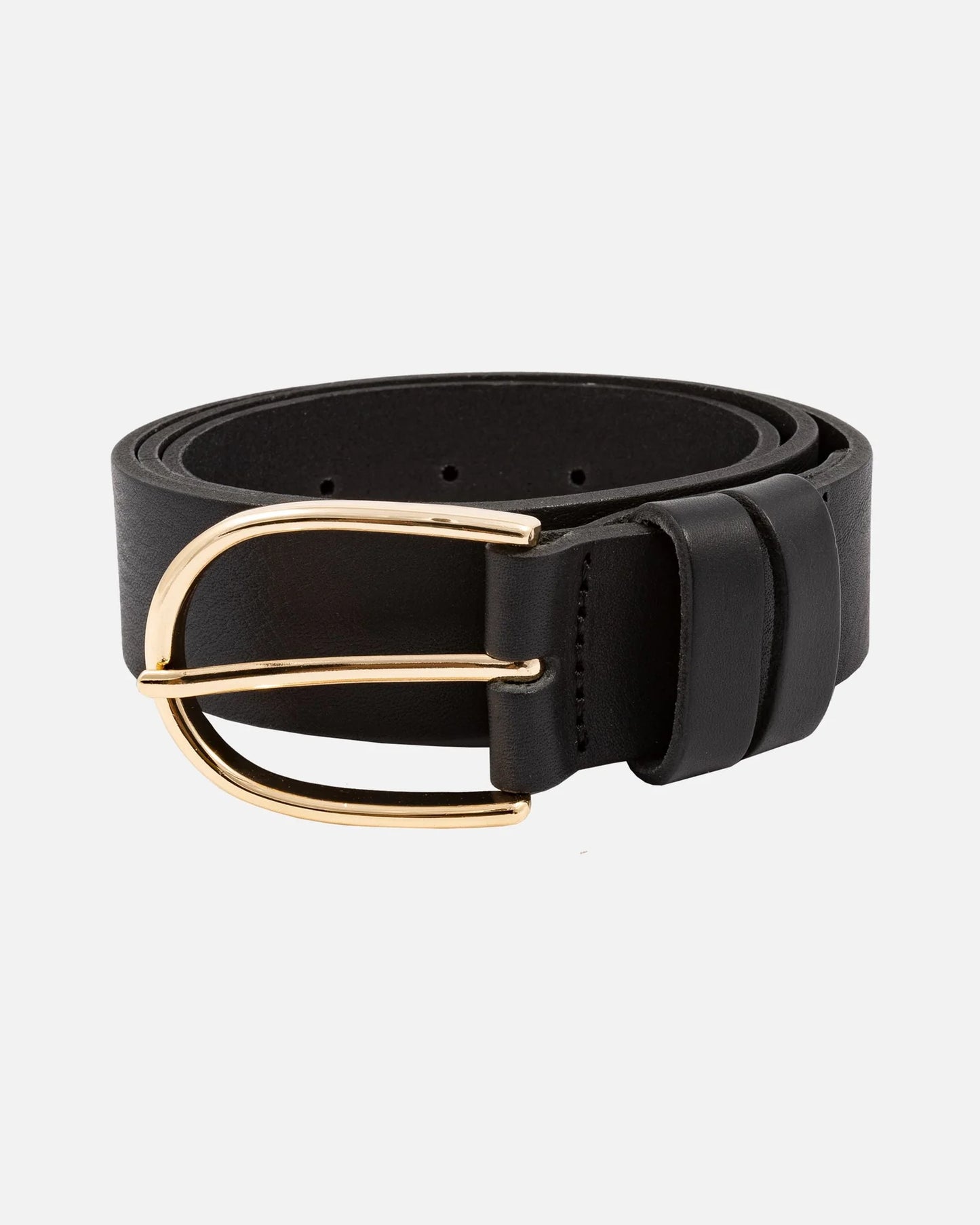Drika Classic Leather Belt with Gold Buckle - Black