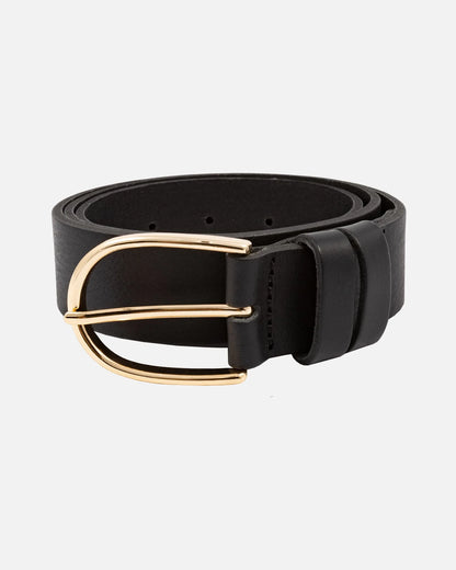 Drika Classic Leather Belt with Gold Buckle - Black