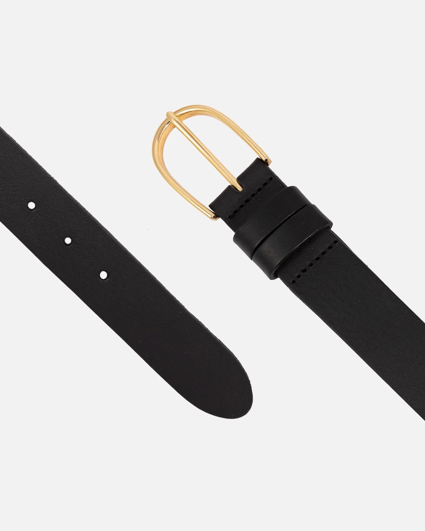 Drika Classic Leather Belt with Gold Buckle - Black