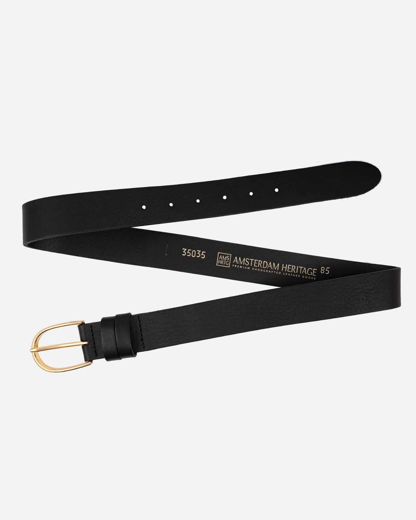 Drika Classic Leather Belt with Gold Buckle - Black