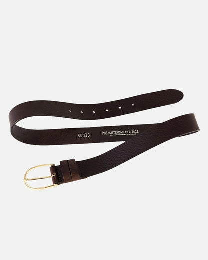 Drika Classic Leather Belt with Gold Buckle - Brown