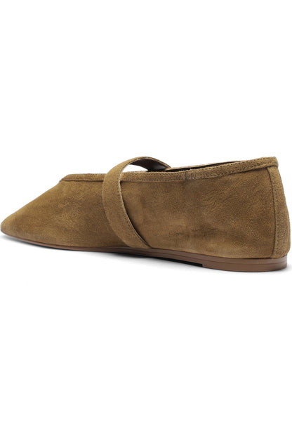 Vick Buckle Ballet Flat Shoe - Dried Olive Suede