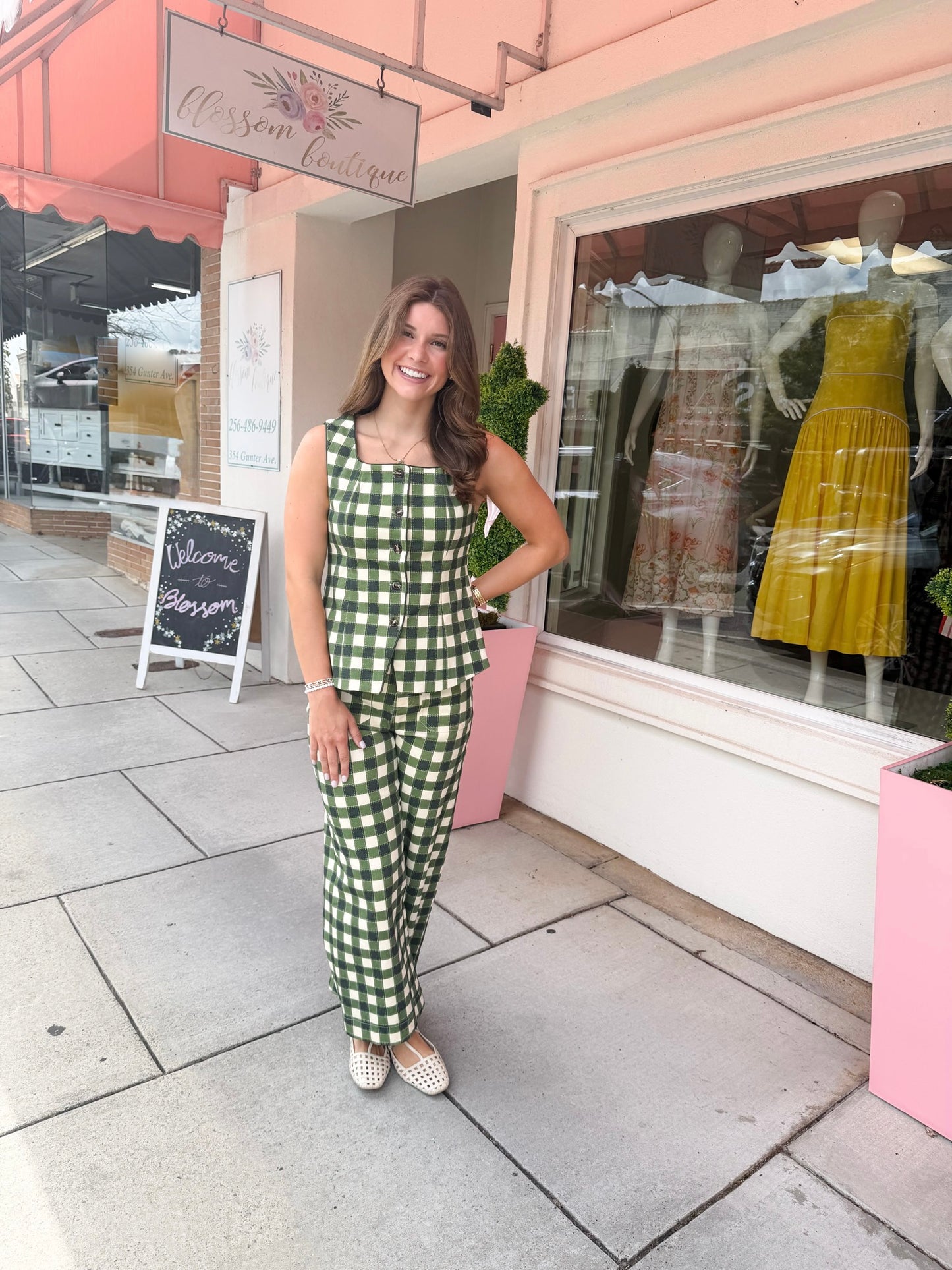 Gingham Wide Leg Pants - Army