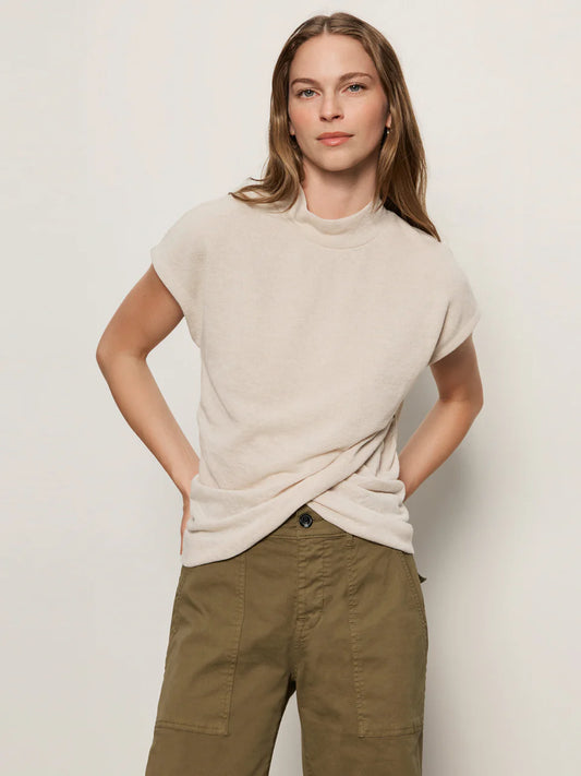 Draped Sleeveless Mockneck Top - Mother of Pearl