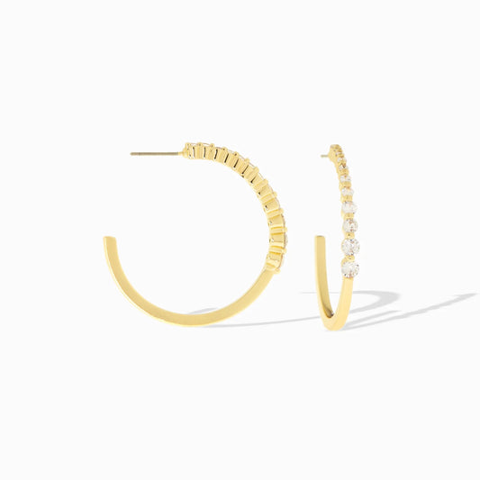 Crystal Bar Set Post Hoop Earring - Gold