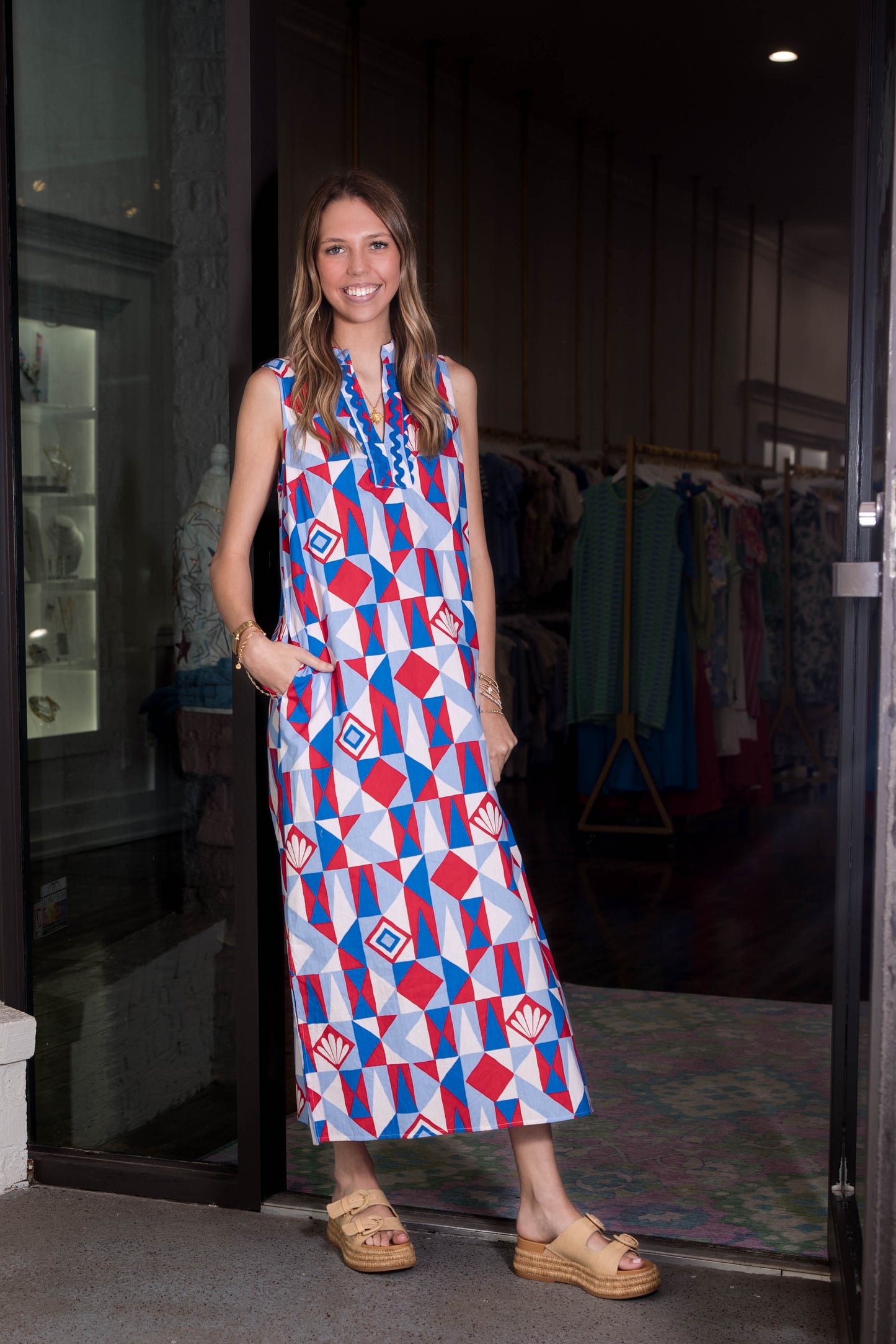Printfresh Ocean View Long Tunic Dress - Underwater Mosaic - Retro Red