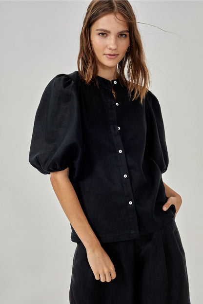 Bubble Linen Shirt - Black