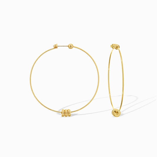 Thin Hoop Earrings with Rondelle Beads - Gold Plated
