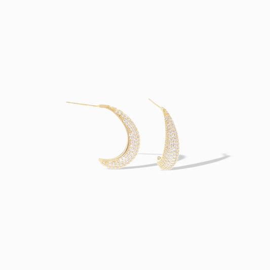 Pave Elongated Post Hoop Earring - Gold