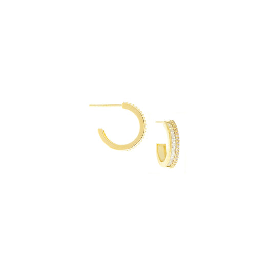 Crystal Baguette Post Hoop Earring - Gold