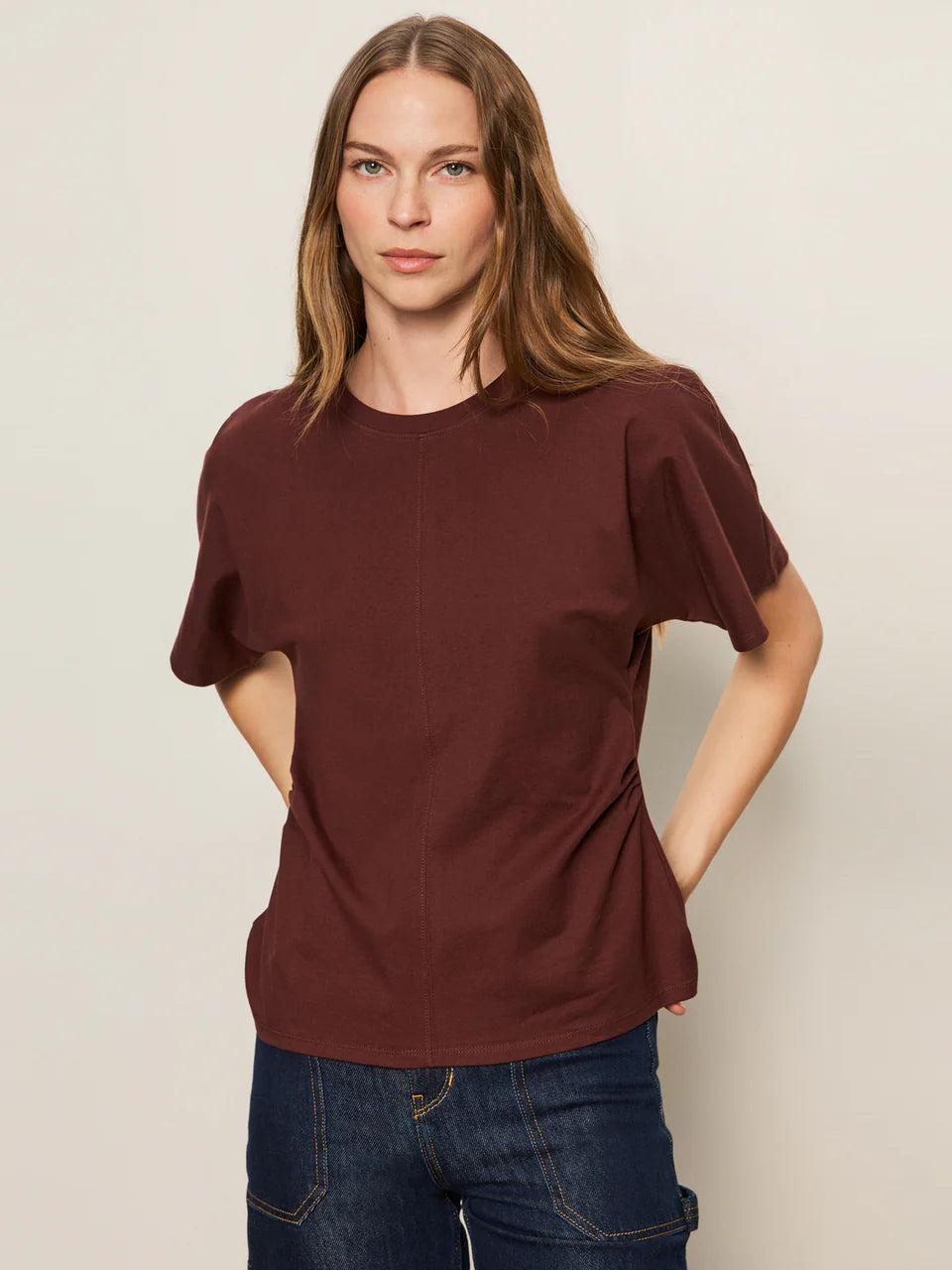 Shirred Waist Dolman Tee - Chicory
