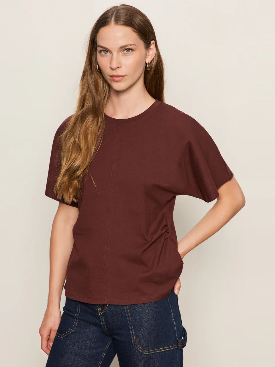 Shirred Waist Dolman Tee - Chicory