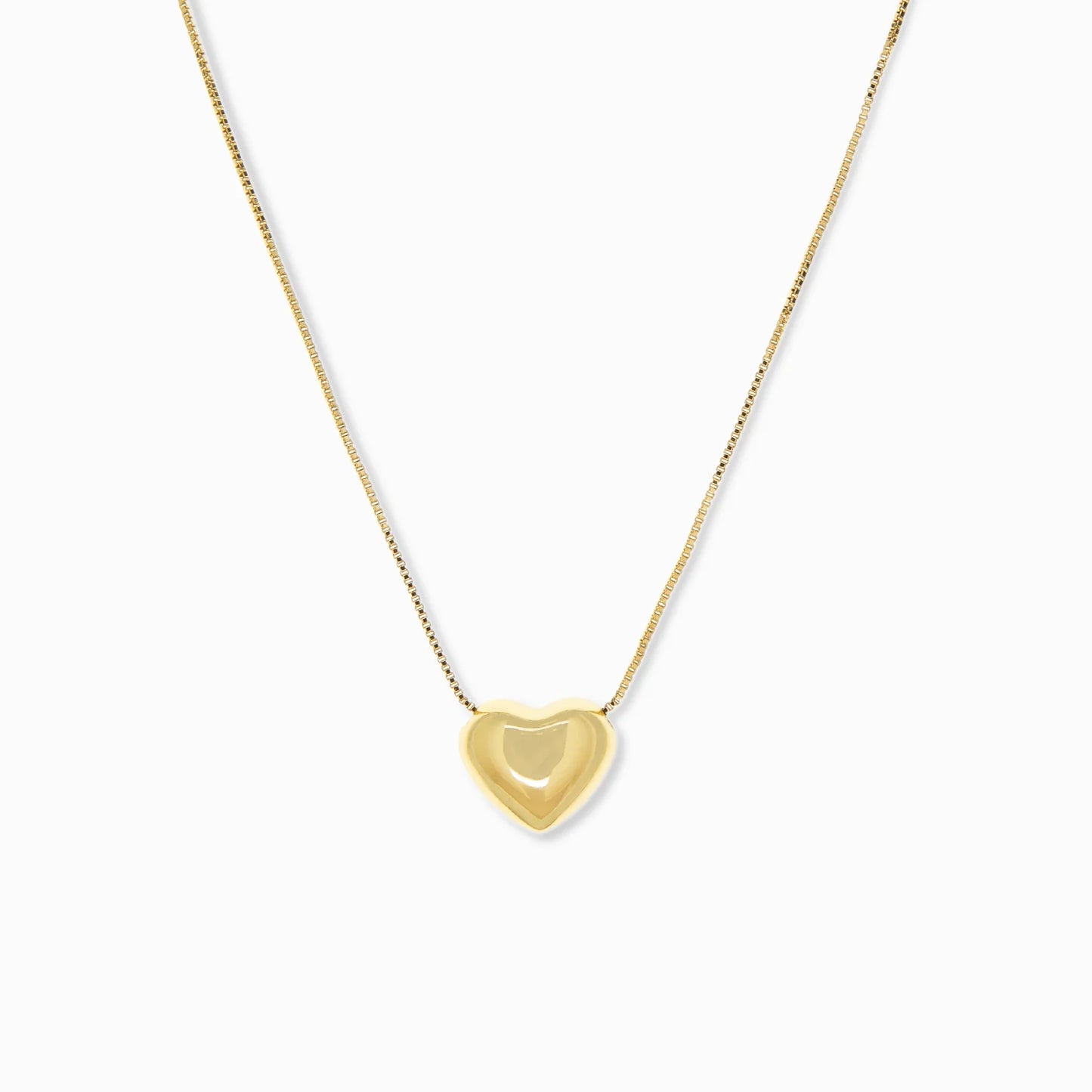 Adjustable Pull Chain Necklace with Puffy Heart - Gold