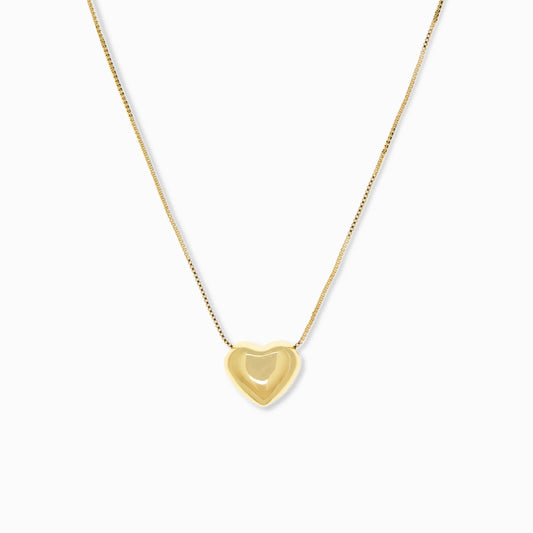 Adjustable Pull Chain Necklace with Puffy Heart - Gold