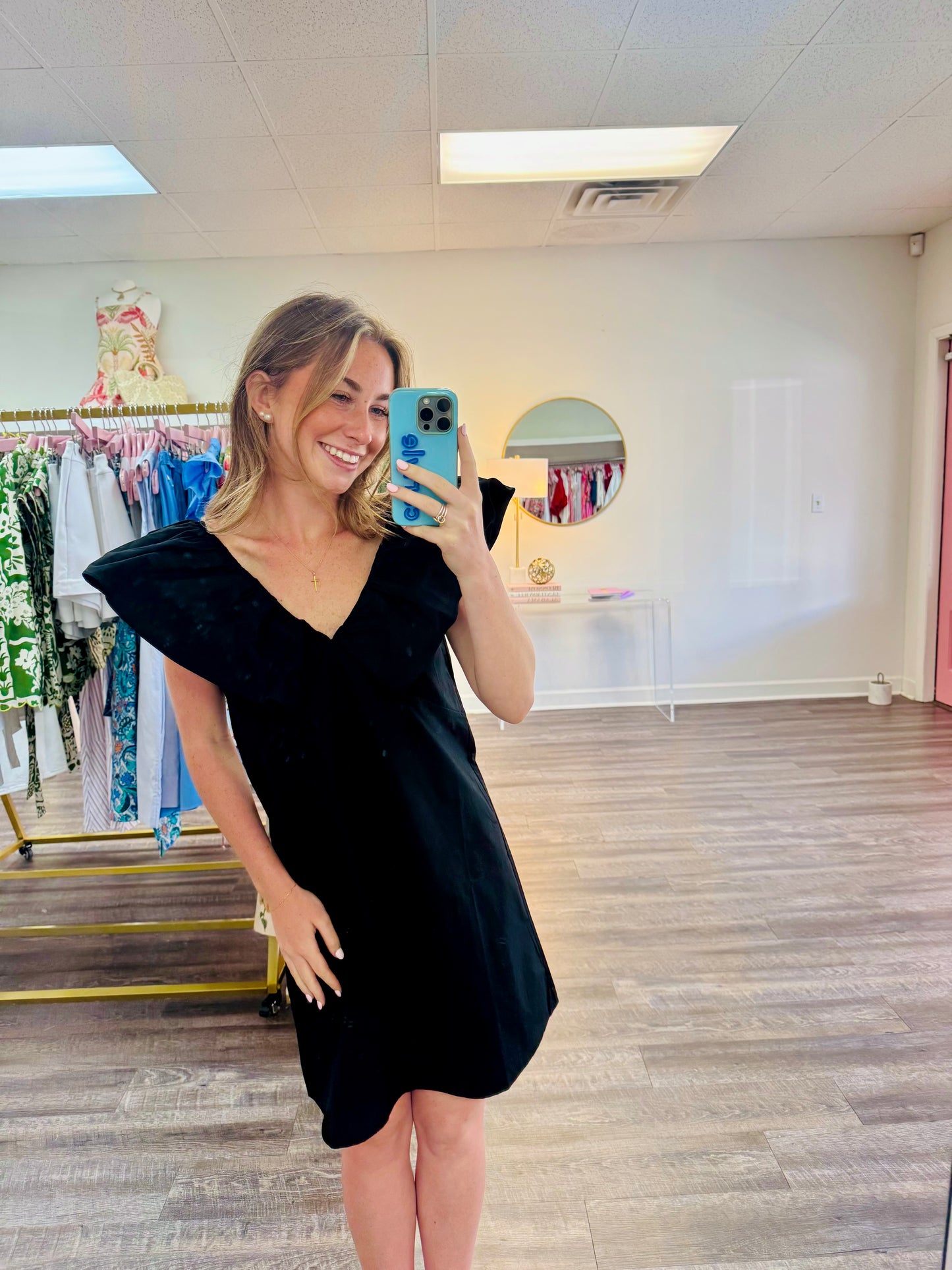 Short Poplin Dress - Black