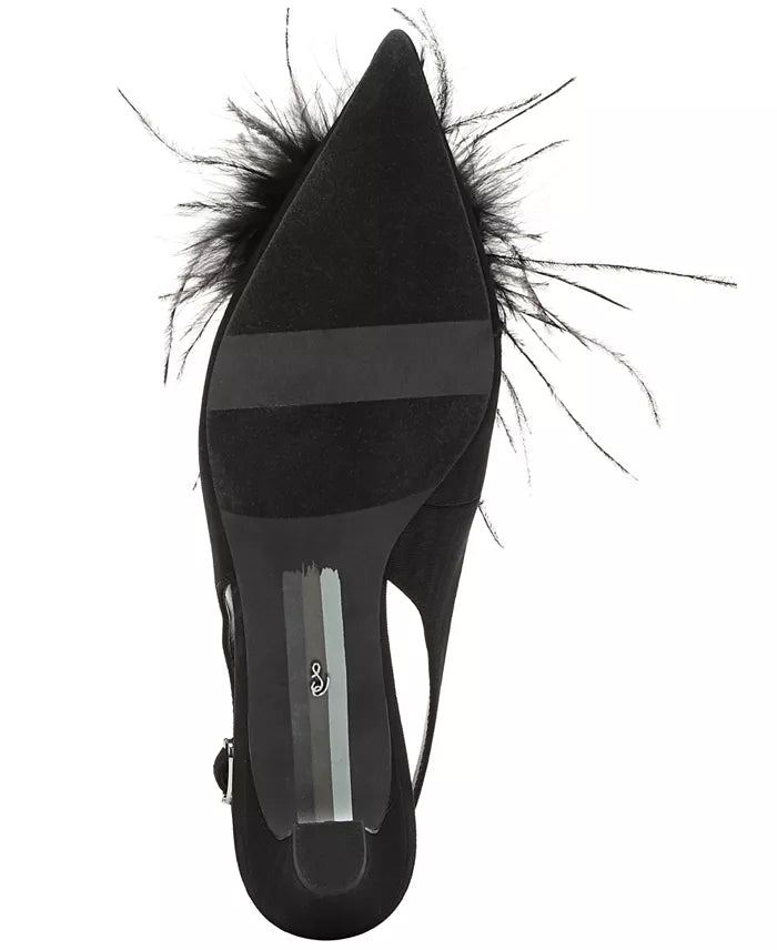 Finch Feather Slingback Pump Shoe - Black
