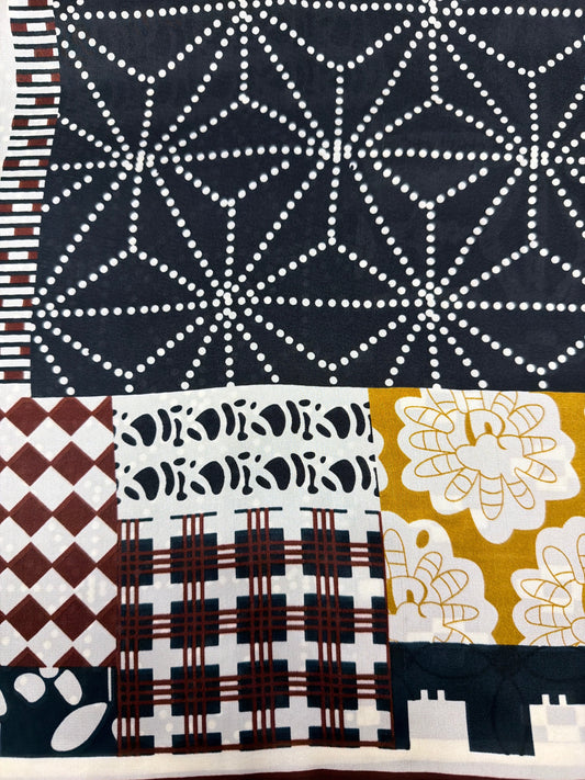 Vibrant Floral Geometric Pattern Scarf - Black