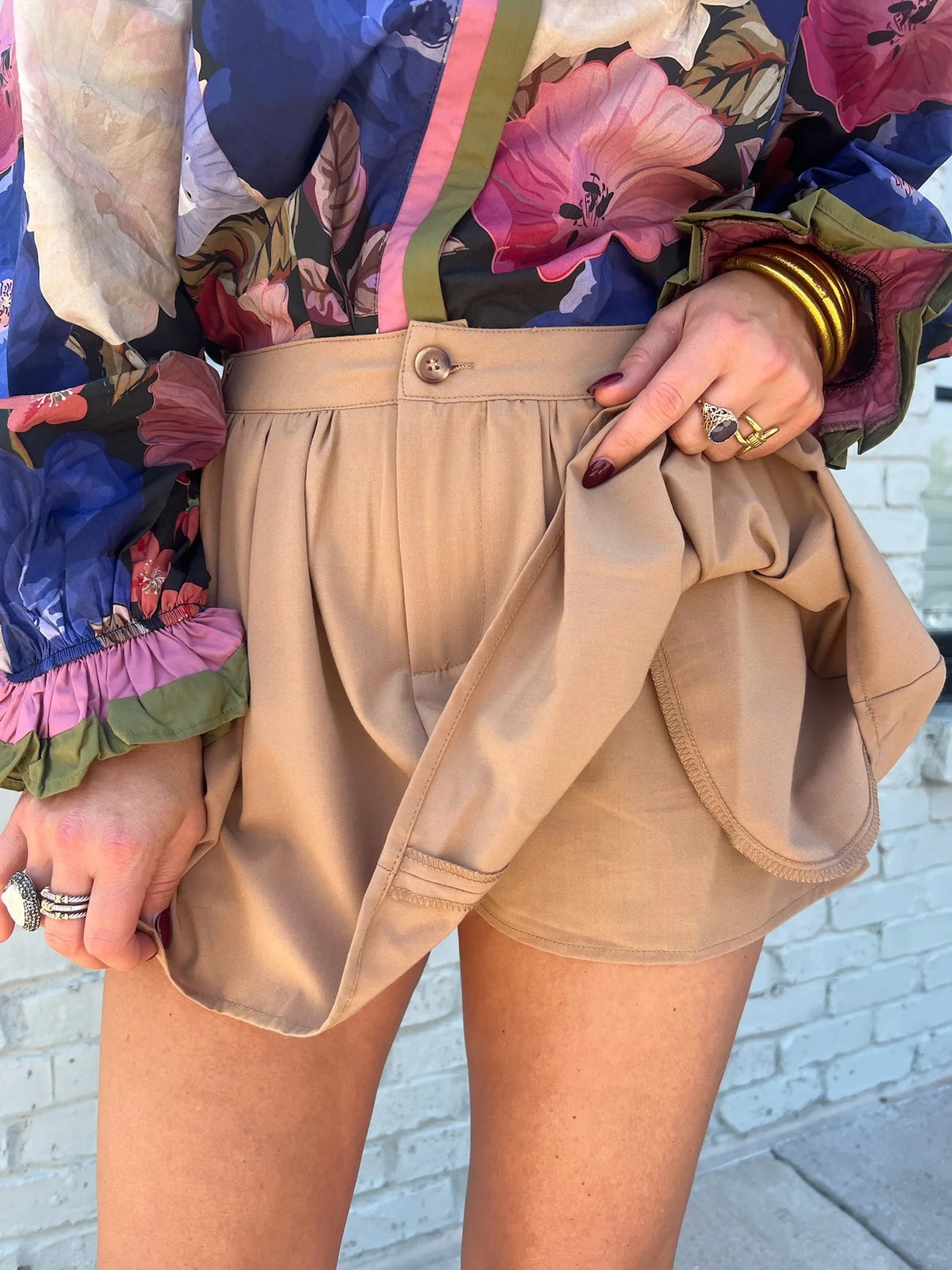 Pleated MIni Skort - Tan