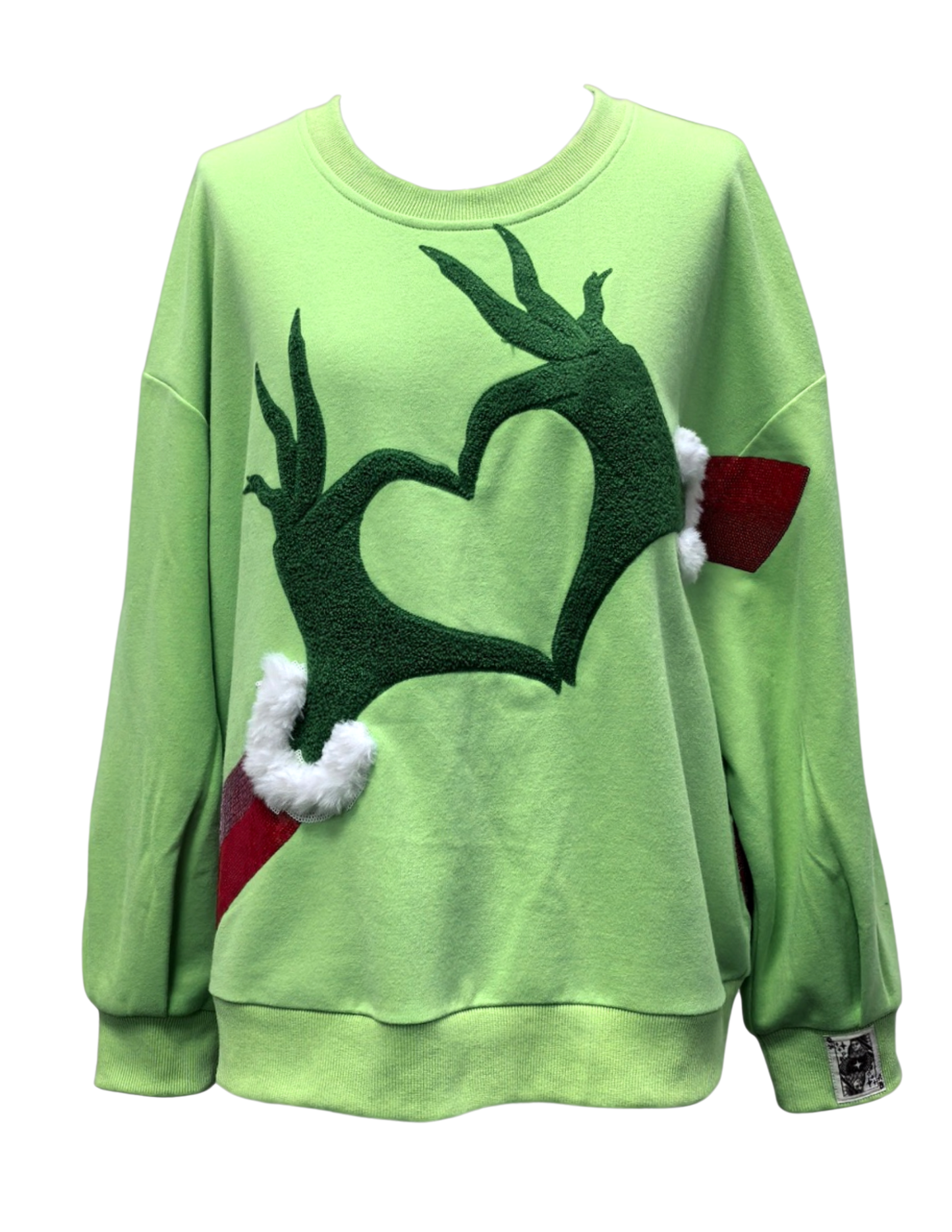 Queen of Sparkles Green Grinch Heart Hands Sweatshirt