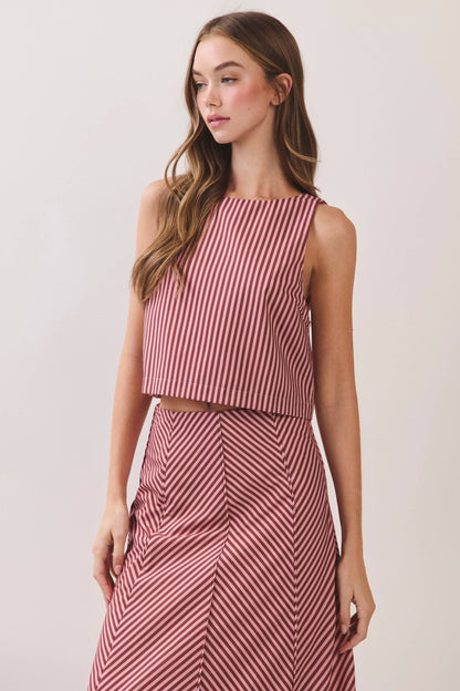 Striped Sleeveless Crop Top - Rust