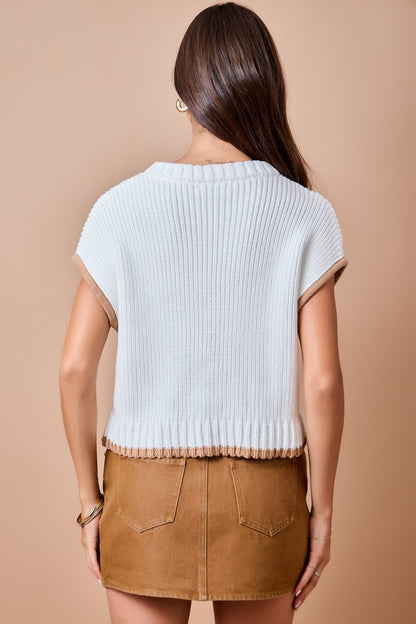 Game Day Tiger Intarsia Sweater Vest - Ivory/Brown