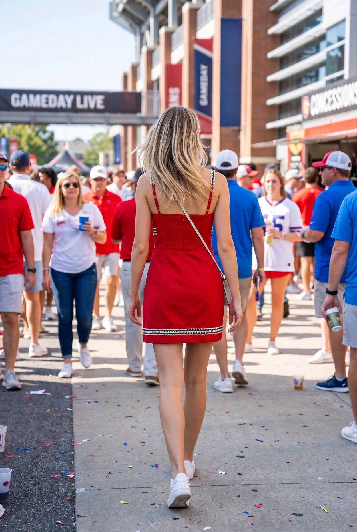 Mini Dress with Contrast Trim Tape - Red
