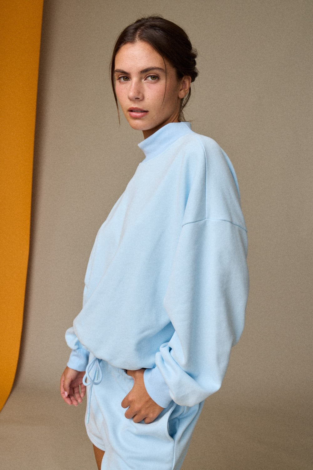 Mock Neckline Oversized Lounge Set - Sky Blue