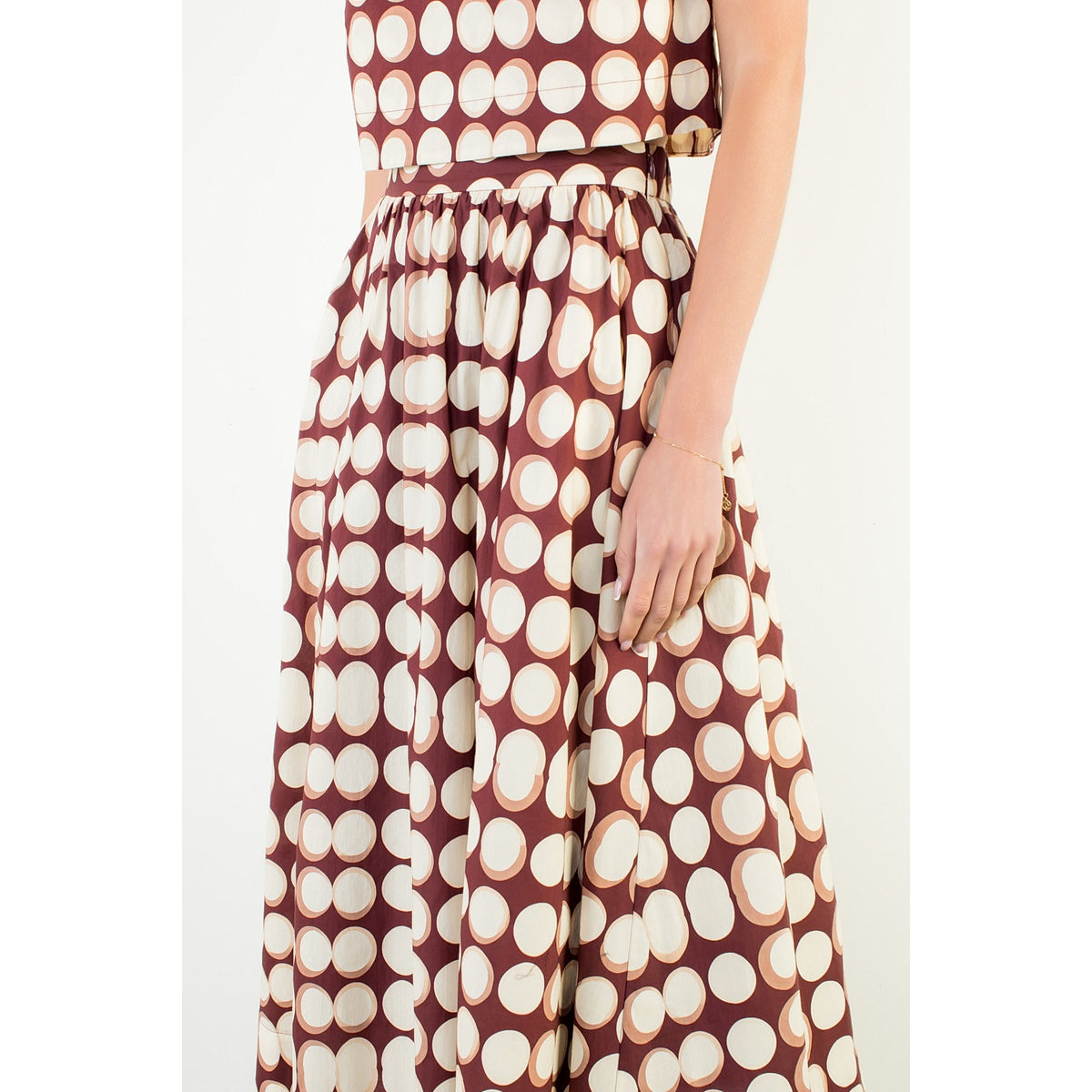 High Waisted Geometric Skirt - Brown
