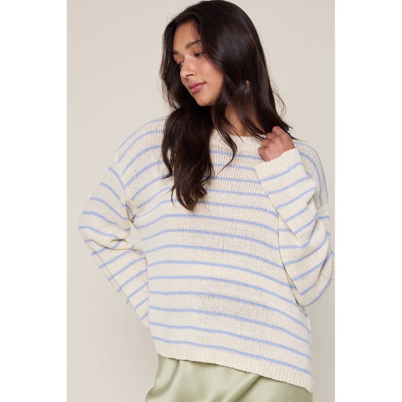 Lightweight Striped Sweater - Sky/Cream