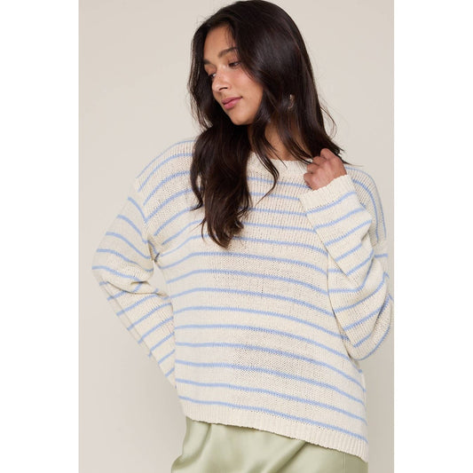 Lightweight Striped Sweater - Sky/Cream