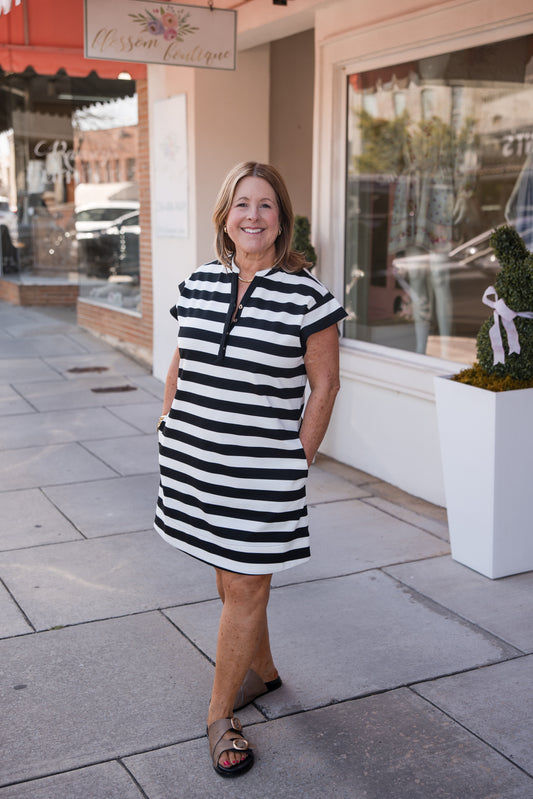 Audrey Dress - Black Stripe