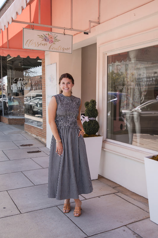 hunter bell green gingham dress Newberry Dress | Spaghetti Strap Linen Dress main image 0