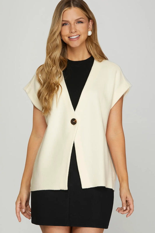 Single Button Sweater Vest - Cream