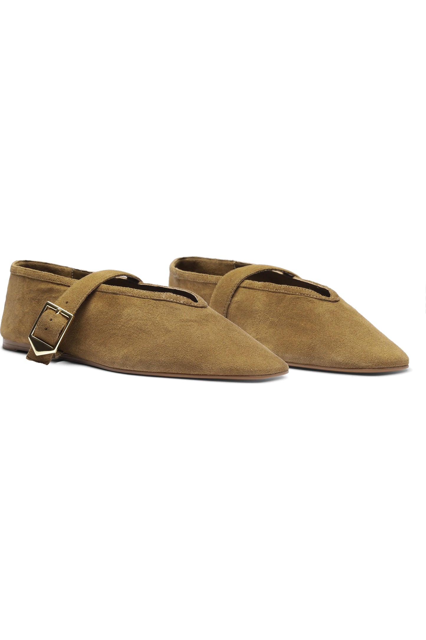 Vick Buckle Ballet Flat Shoe - Dried Olive Suede