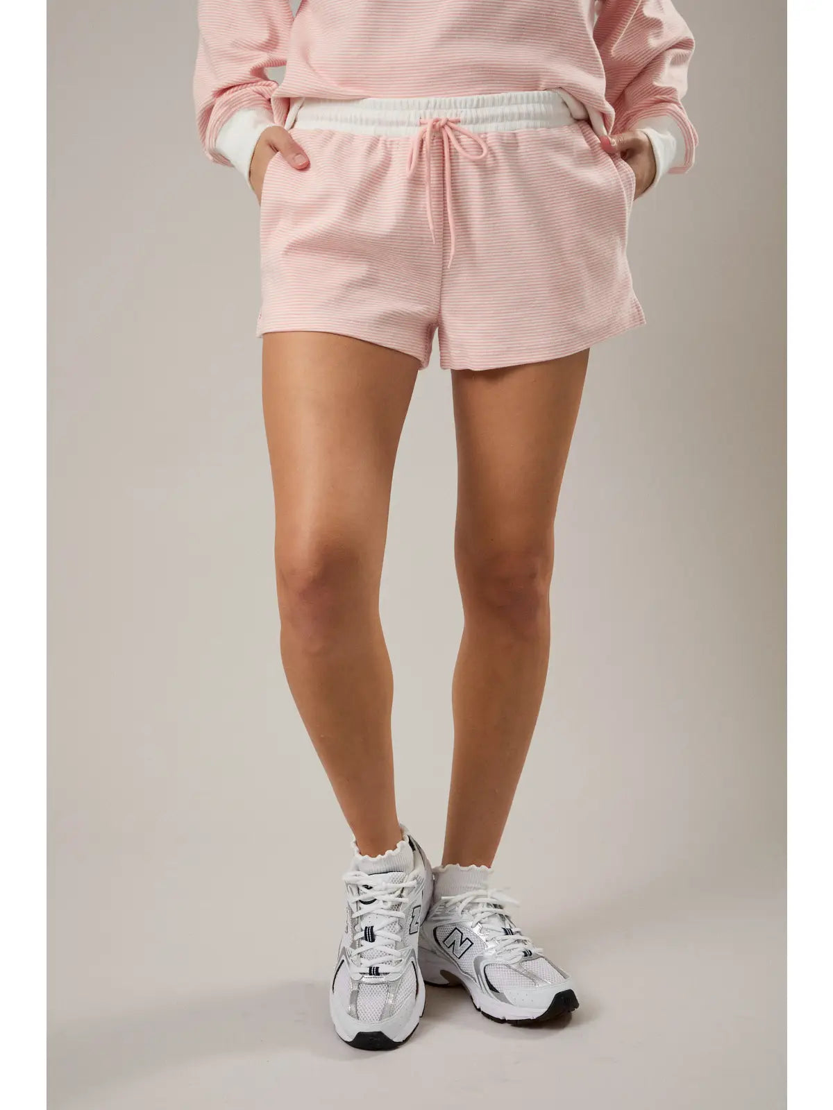 Mid Rise Stripe Shorts - Peach/Cream