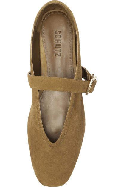 Vick Buckle Ballet Flat Shoe - Dried Olive Suede