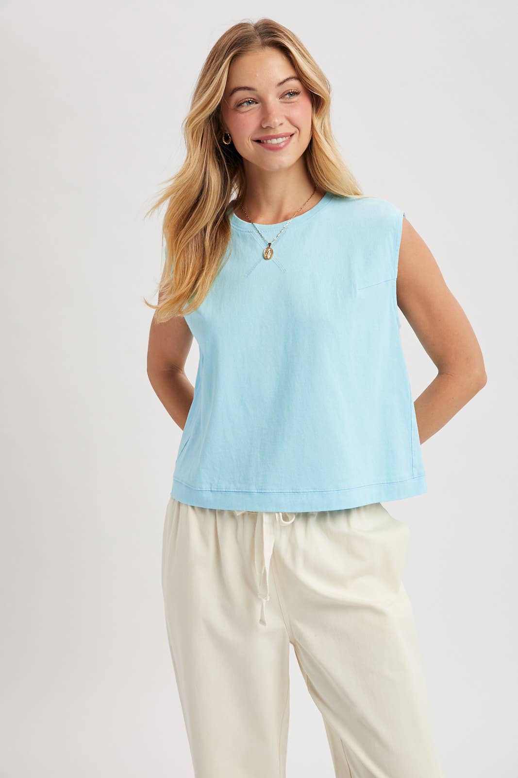 Washed Knit Tank Top - Seabreeze