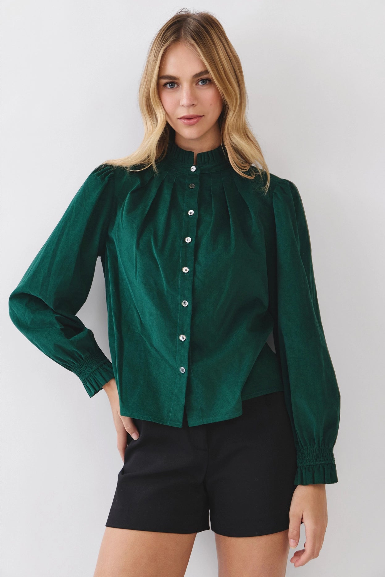 Corduroy Button Down Shirt - Deep Green