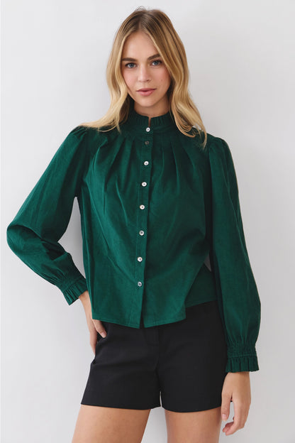 Corduroy Button Down Shirt - Deep Green