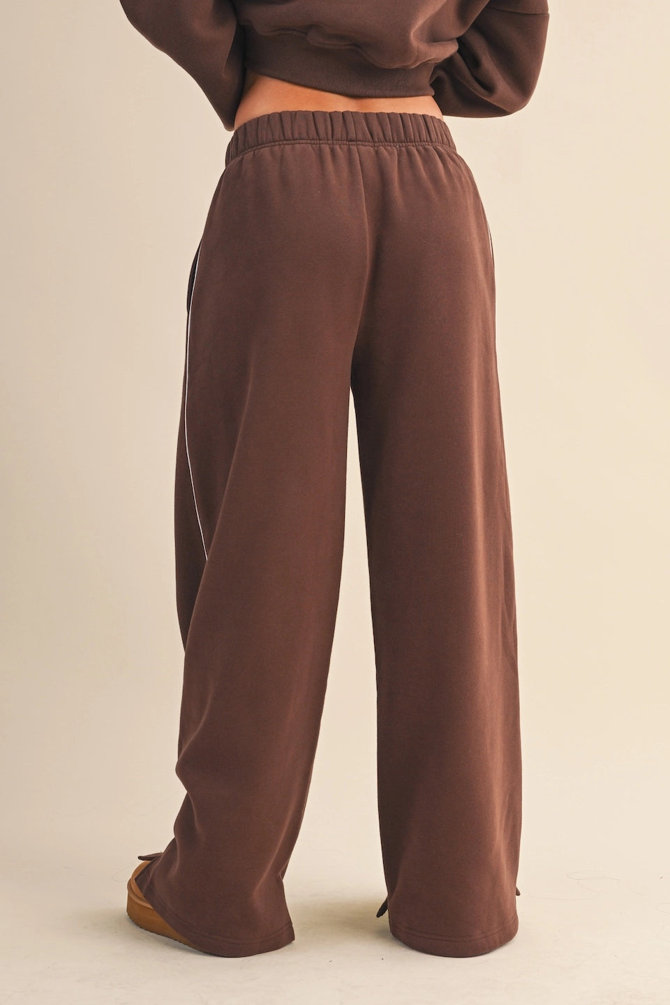 Cozy Fleece Wide Leg Sweatpants - Chocolate